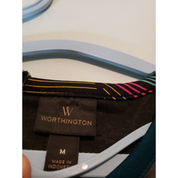 Worthington Womens M Peplum Blouse Geometric Office Faux Leather Edgy Pink NWT - Picture 5 of 6